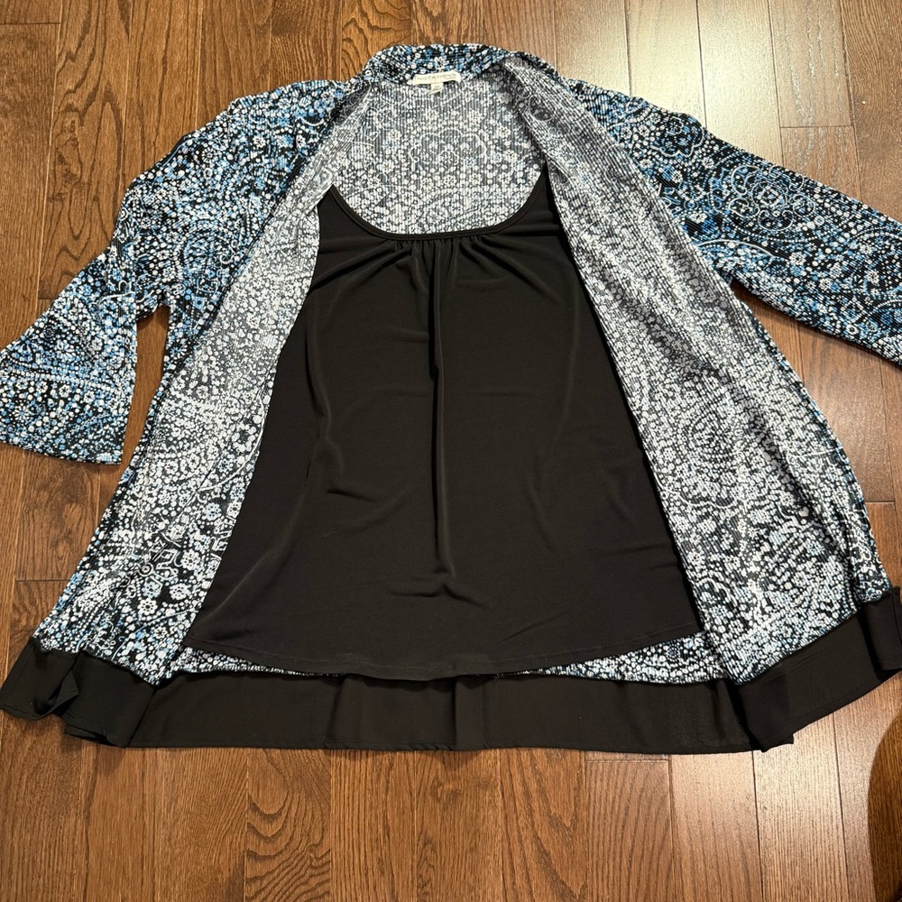 Notations Black and Blue Textured Cardigan with built in tank-2X